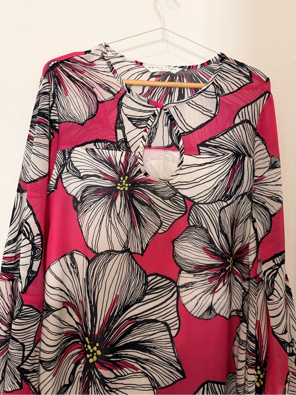 Trina Turk Pink Floral Print 98% Silk Blend Dress Sz 12 - Picture 5 of 12